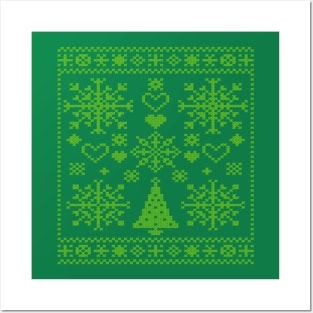 Christmas Lover Cross Pattern Sampler Artistic Design Green Posters and Art